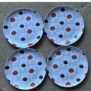 Set of 4 Fall Pumpkin Plates Melamine Farmhouse Country New